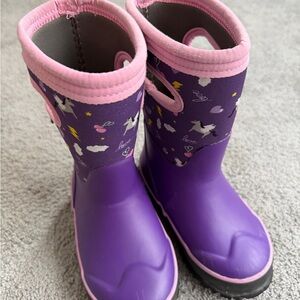 Girls BOGS Purple Unicorn Rain Boots with Pink Trim